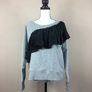 J Crew Asymmetrical Ruffle Sweatshirt H0560